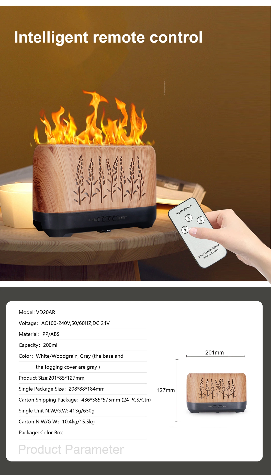 Electric Aroma Diffuser Remote Control 3D Diffuser Wood Grain Air Humidifier Deffuser